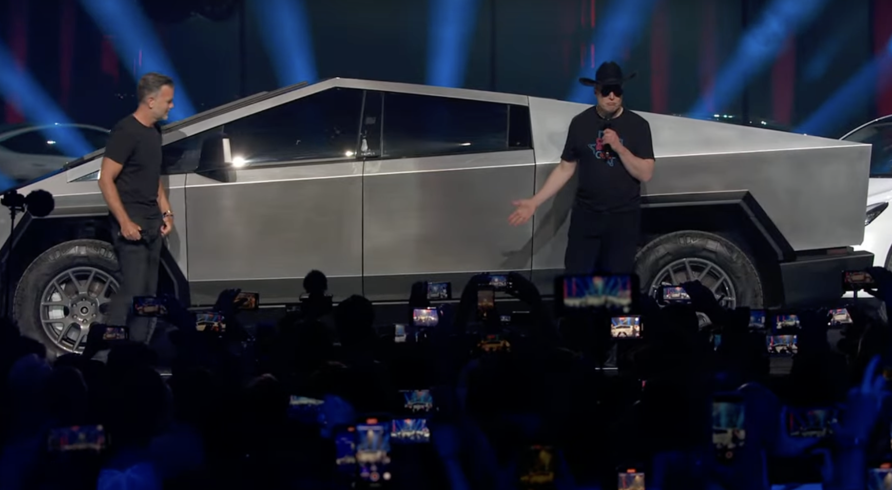 Elon Musk shows off the Tesla Cybertruck at the company's recent Cyber Rodeo event.
