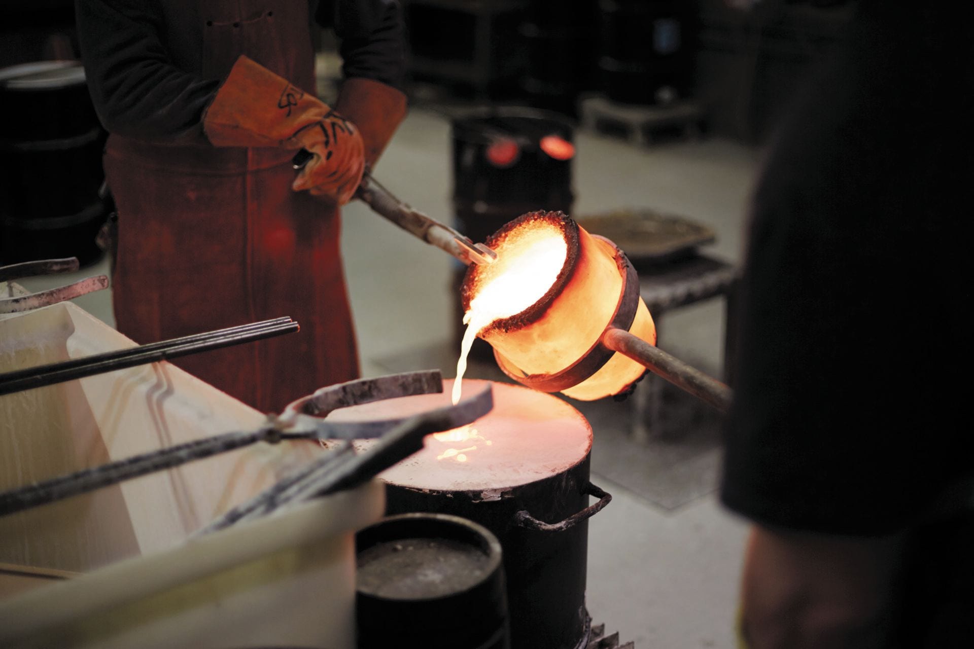 Sherle Wagner luxury bathroom hardware being cast in a factory.  