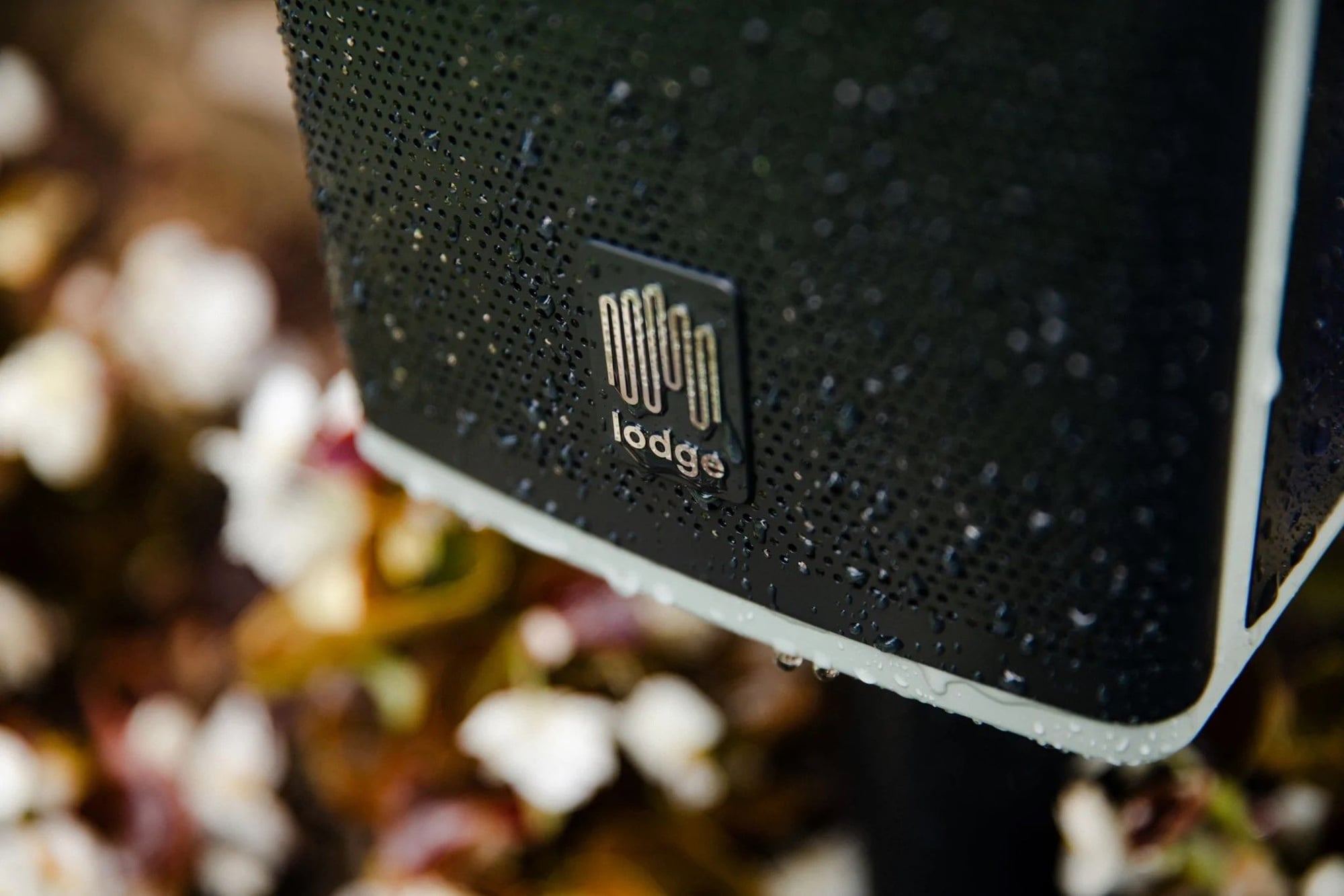 Morning dew accrues on the waterproof Lodge Solar Powered Speaker.