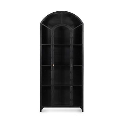 The dark, rounded Brady Metal Cabinet featured in Magnolia's new fall furniture collection. 