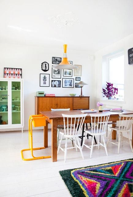 Bold colors and furniture pieces give this dining room a character that's entirely its own.