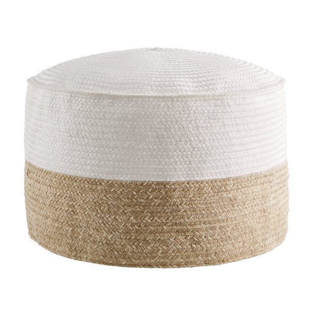 Ivory Natural Round Pouf Ottoman, featured in Dave and Jenny Marrs' new outdoor collection for Walmart.