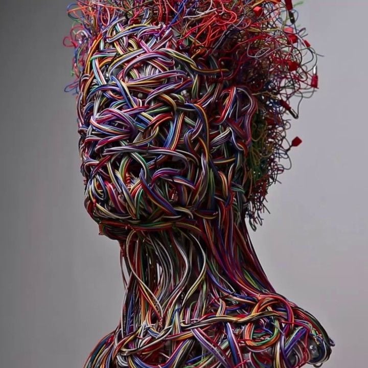 Intricate electrical wire bust by Salman Khoshroo.