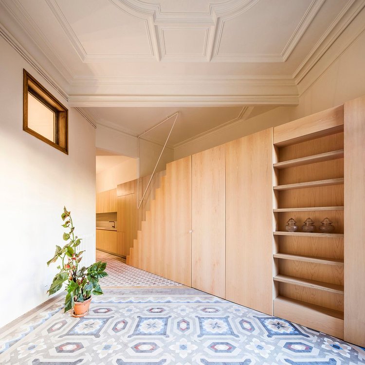 Plywood BuiltIns Transform a Tiny Barcelona Studio Apartment Designs