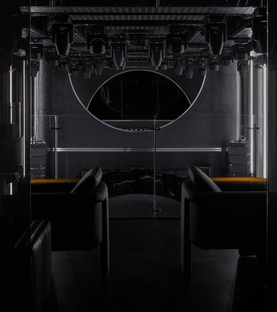 All-black seating in the GRNDCNTRL nightclub's upstairs area.