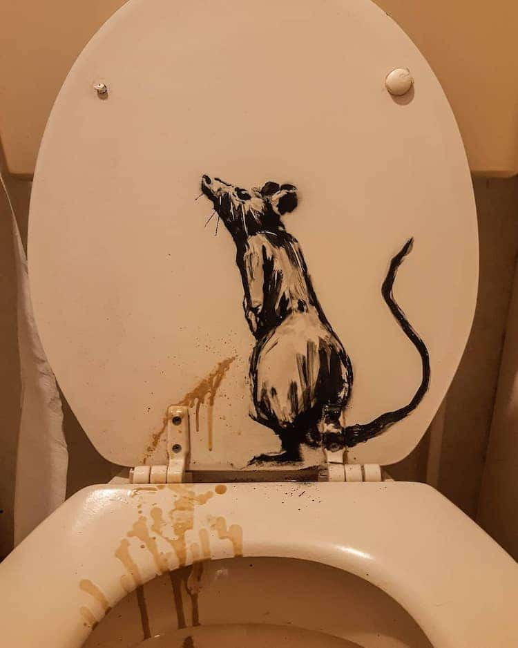 Banksy brought a clan of mischievous mice to life in his own bathroom using his art. 