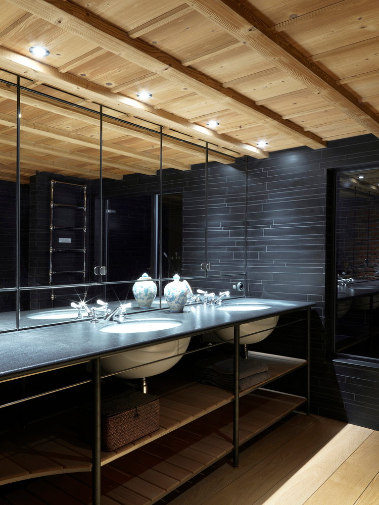 Converted Milan garage bathroom with slate grey walls