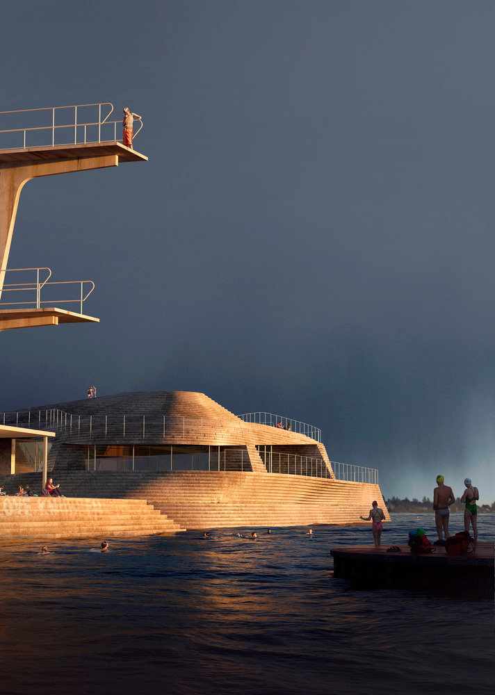 Snøhetta has also taken the liberty of restoring the harbor bath's epic diving boards to their former glory.