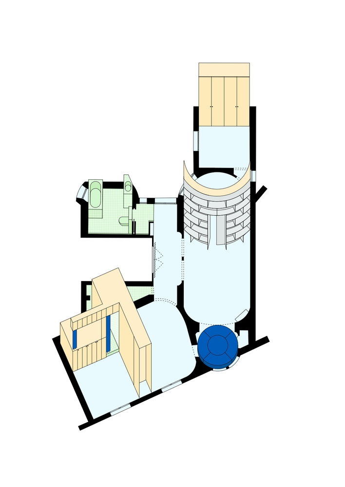 Graphic gives an overhead view of the Gambetta apartment building's unusual layout.