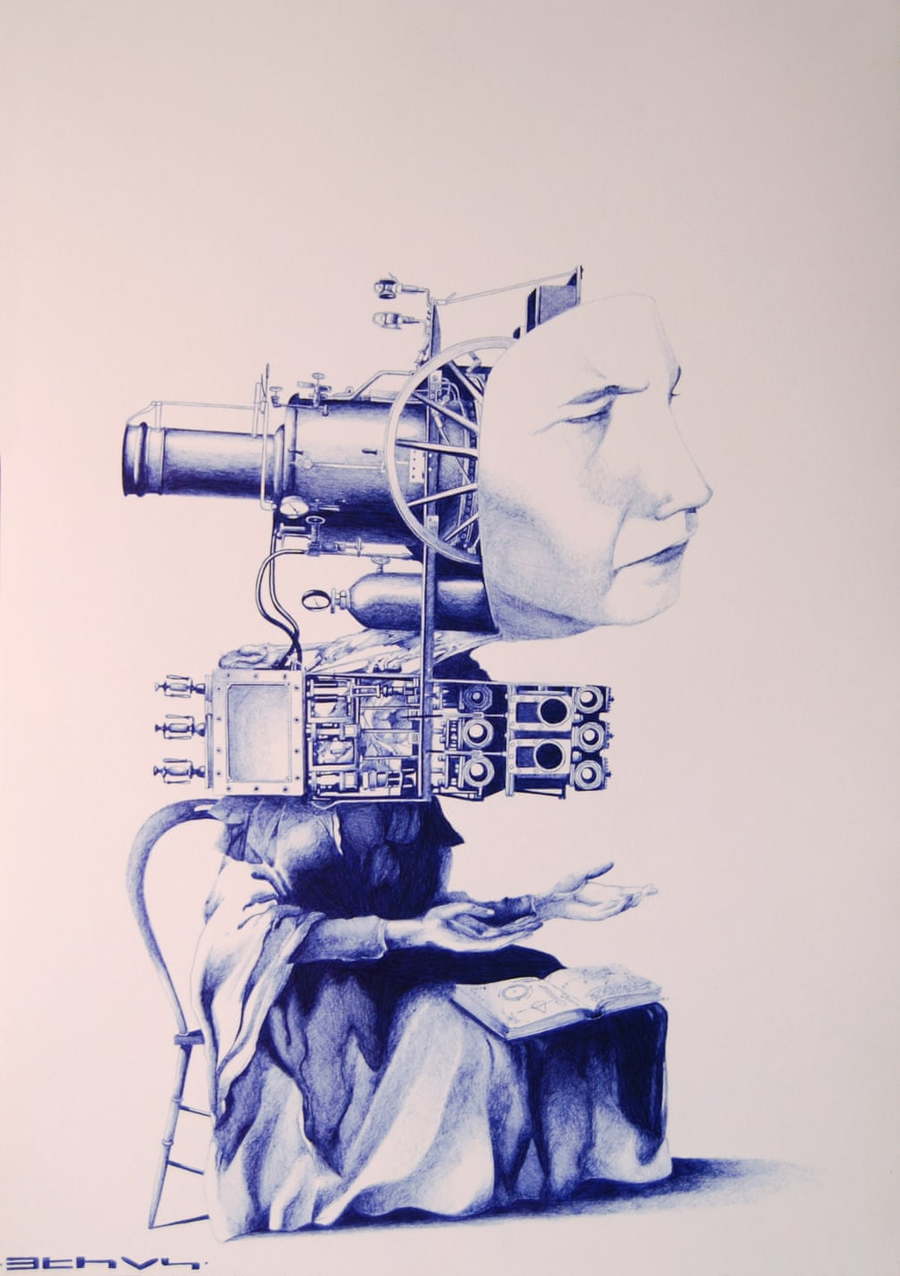 Untitled ballpoint pen drawing by Claudio Ethos.