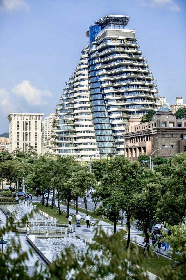 The twisting Vincent Callebaut-designed Agora Garden Tower in Taipei, Taiwan.  