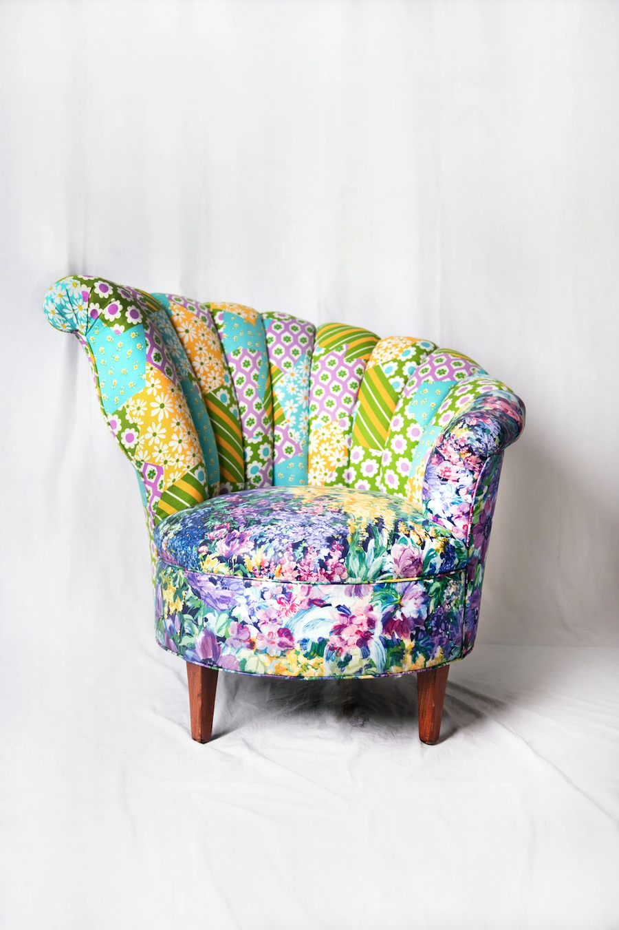 Brightly-patterned Nautilus Chair featured in Batsheva Hay's Batsheva Home collection.