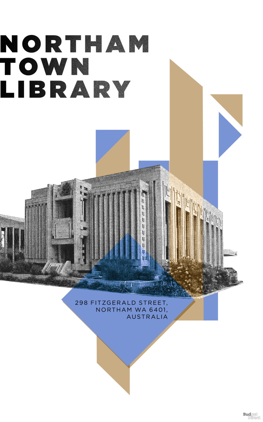Graphic Northam Town Library poster by Budget Direct Ravel Insurance, made specially for their tribute to Australian Brutalism. 