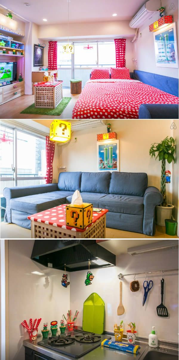 This inside of this Nintendo-inspired apartment in an ode to Super Mario Bros.' Mushroom Kingdom.