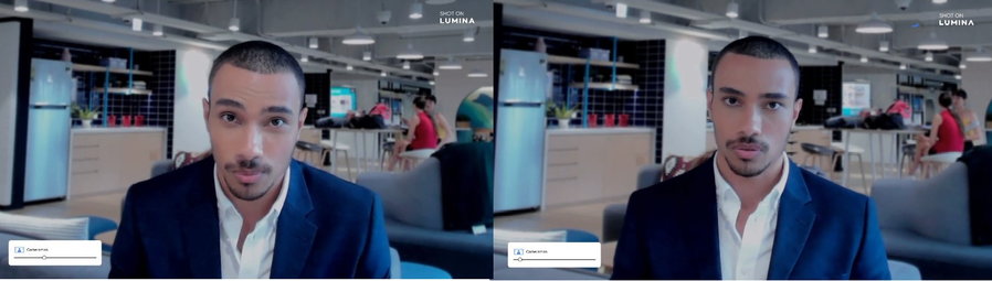 Businessman uses the Lumina 4K Webcam's auto-framing cameraman feature to keep his image clear no matter how much he moves around.