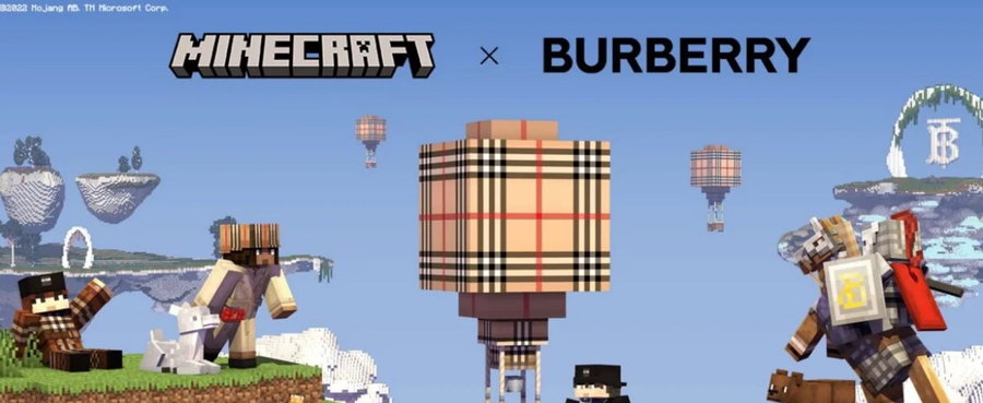 Promotional image for the new Burberry x Minecraft collaboration, comprised of an in-game adventure called 