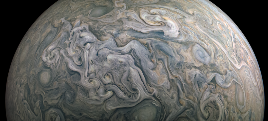 Marbled clouds on the surface of Jupiter, recently captured by NASA.