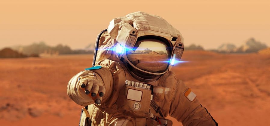 Digital rendering of an astronaut on the Martian surface. 
