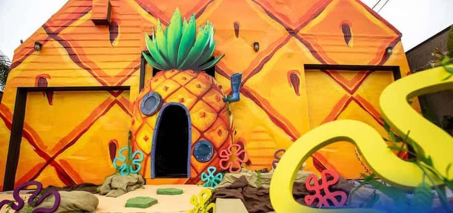 Exterior view of Vrbo's new Spongebob Squarepants-Themed Vacation Rental in Huntington Beach, CA.