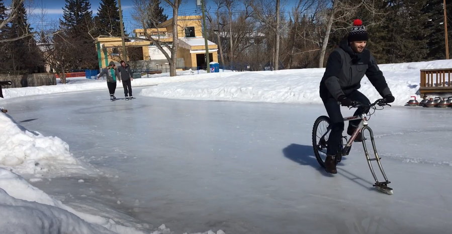 This winter bike design by Youtuber Shifter sees a traditional bike tire swapped out for a single ice skate.