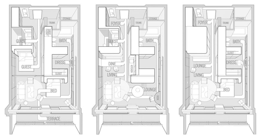 Layout for the Michael K. Chen-designed Pied-a-Mer yacht apartment.