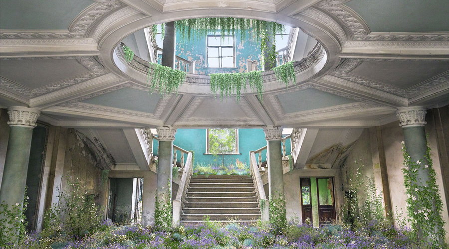 Abandoned Soviet-era building after Koopmans and Wexell's digital magic is worked.