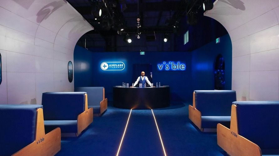 The Airplane Mode Lounge inside Visible's #Phonetopia pop-up installation 