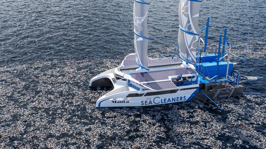 The Manta trash-eating yacht runs on the ocean waste it collects. 