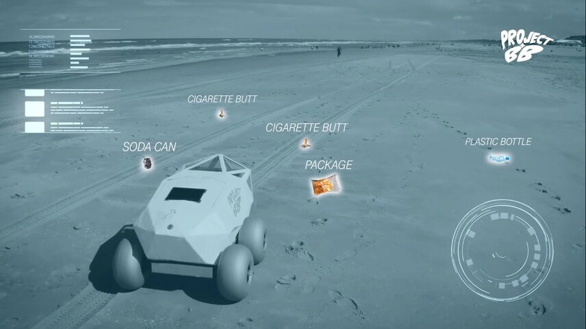 The BeachBot uses Microsoft's artificial intelligence systems to identify and pick up different kinds of beach litter. 