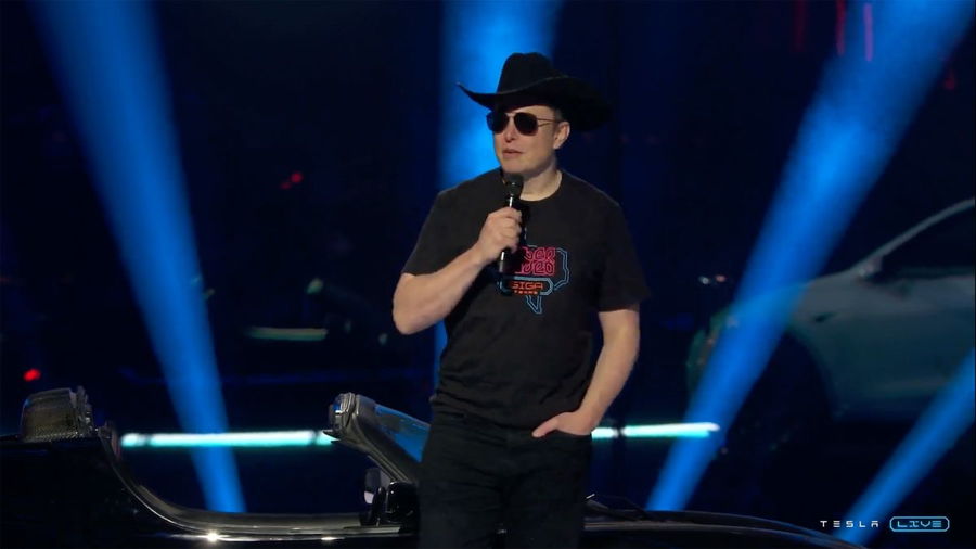 Elon Musk donned sunglasses and a black cowboy hat at Tesla's 