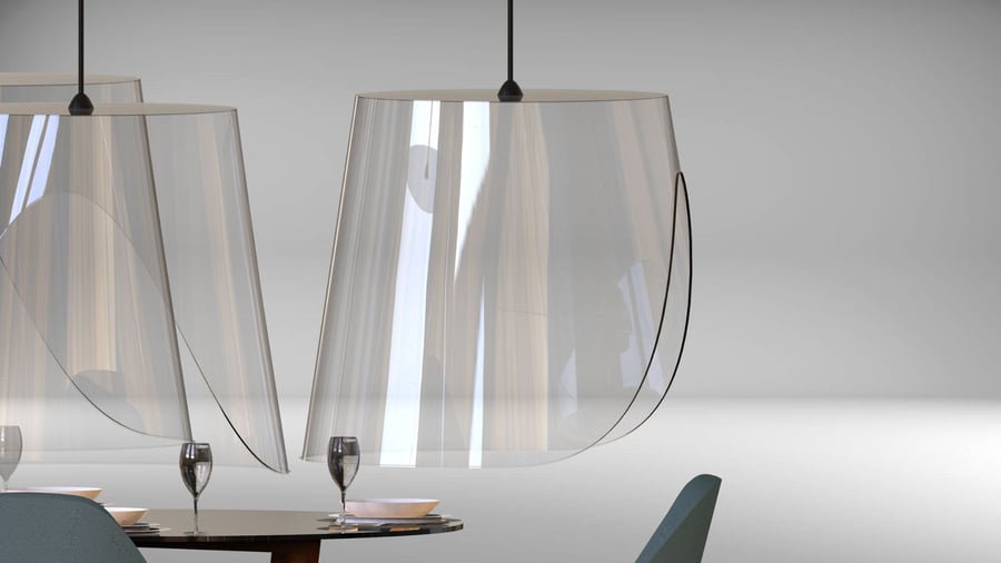 The lamp-like Plexi'Eat shields are meant to reduce the spread of airborne illness. 