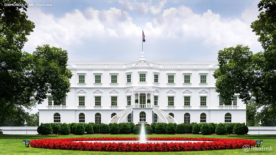 Front view of the James Diamond-designed White House.