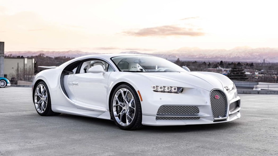 Post Malone's all-white 2019 Bugatti Chiron, recently listed for sale by Utah's Die Trying Auto.