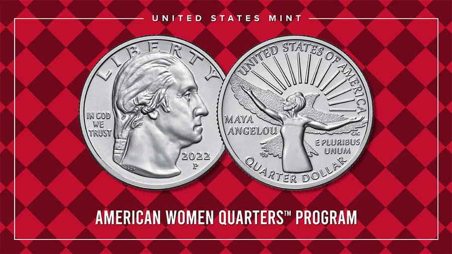 United States Mint graphic shows off the official design for the new Maya Angelou quarter.