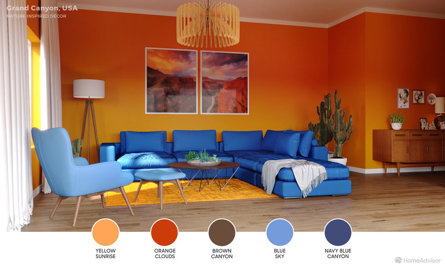This Grand Canyon-inspired color palette plays off the burnt oranges, browns, and blues of the American Southwest. 