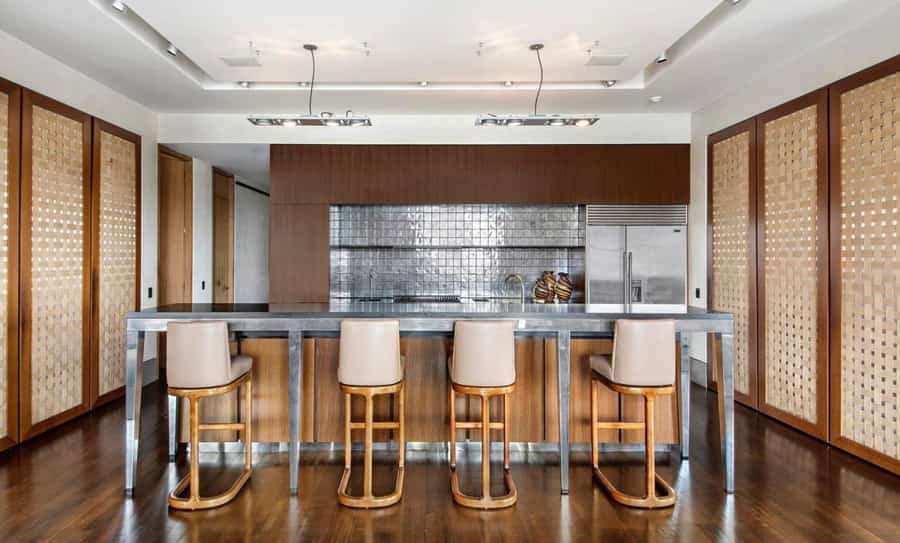 Well-lit contemporary kitchen inside David Bowie's old Manhattan apartment, recently sold for $16.8 million.