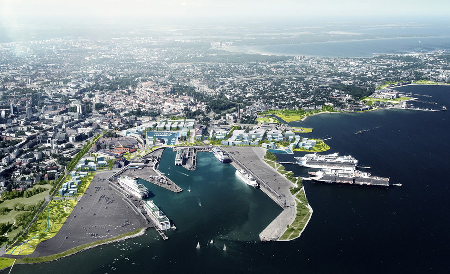 Computer rendering of Zaha Hadid's revitalized port in Estonia's capital city of Tallinn.