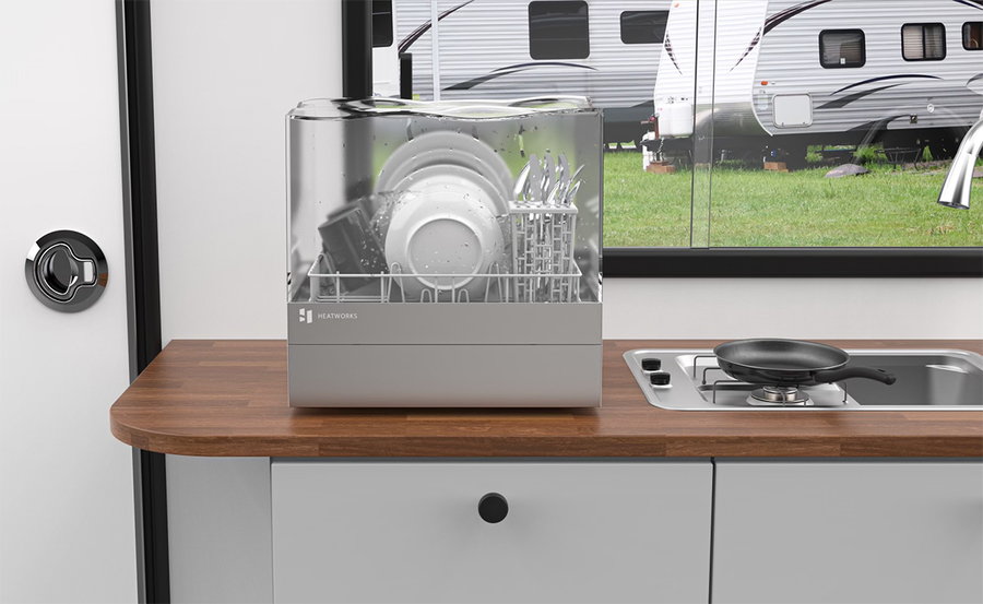 The Tetra countertop dishwasher is perfect for tiny homes, camper vans, and RVs like this one.