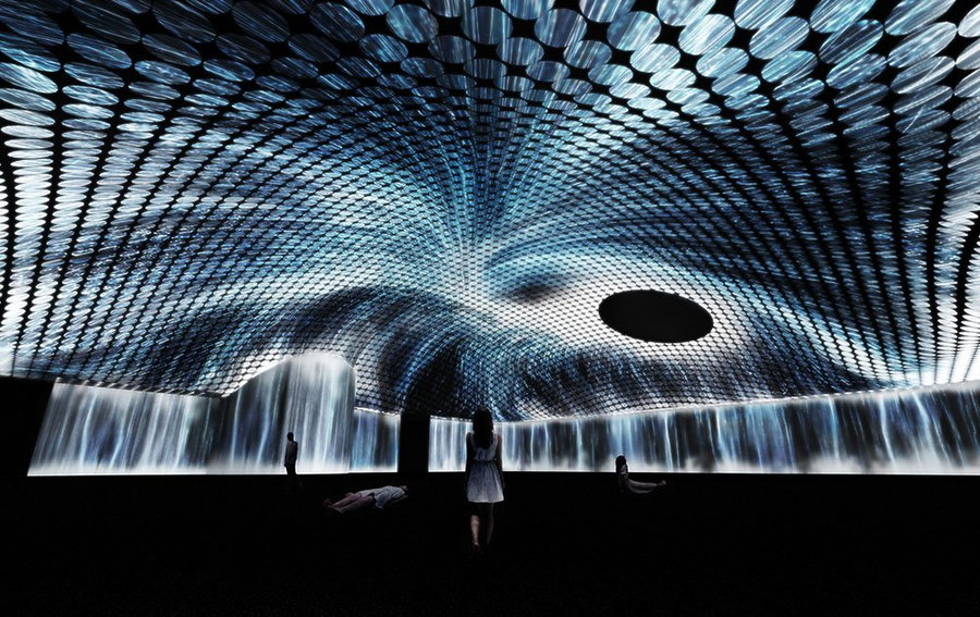 Epic visual display inside Finland's underground Amos Rex Art Museum.
