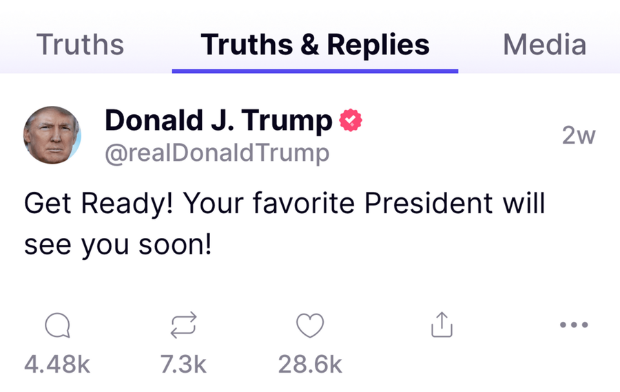Trump's first and only Truth Social post. 