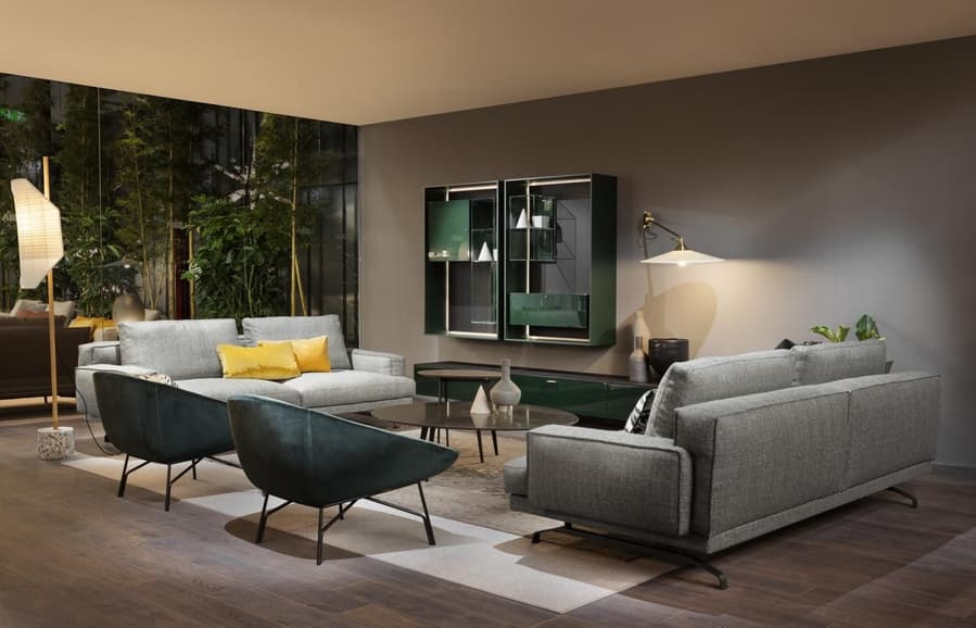 A custom living room shelving set made up of LEMA LT40 modules.