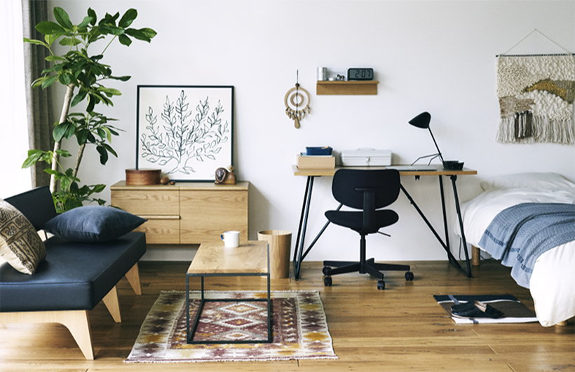 Simple, sleek workspace pieces available to rent through MUJI's new furniture subscription service.  