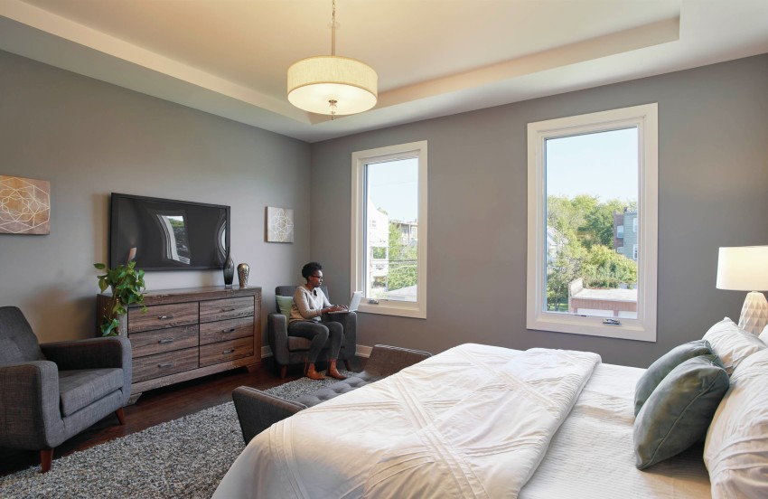 Master bedroom inside Chicago's passive HPZS-renovated Yannell PHUIS+ House.