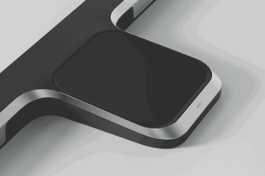 Close-up view of the Watt Wireless EV charger.