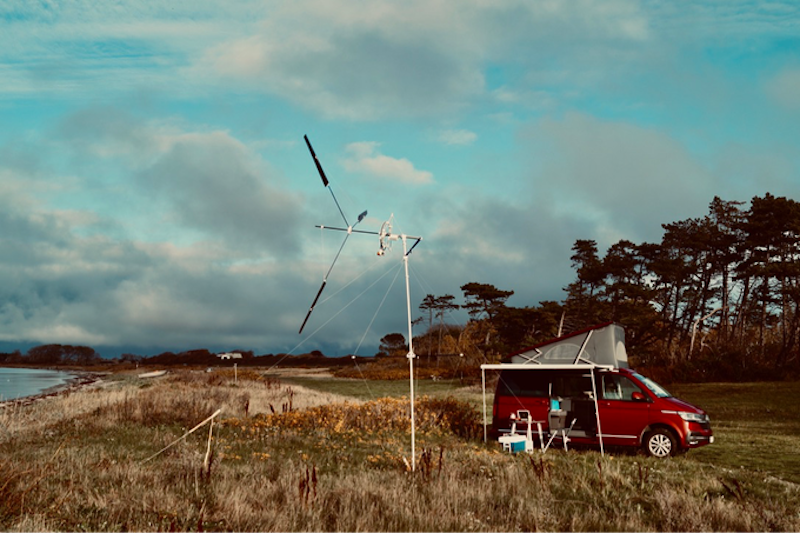 The lightweight Wind Catcher Travel Turbine from KiteX, set up neatly in a dry field. 