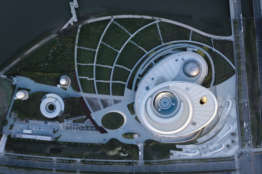 Bird's eye view of the Ennead Architects-designed Shanghai Astronomy Museum.