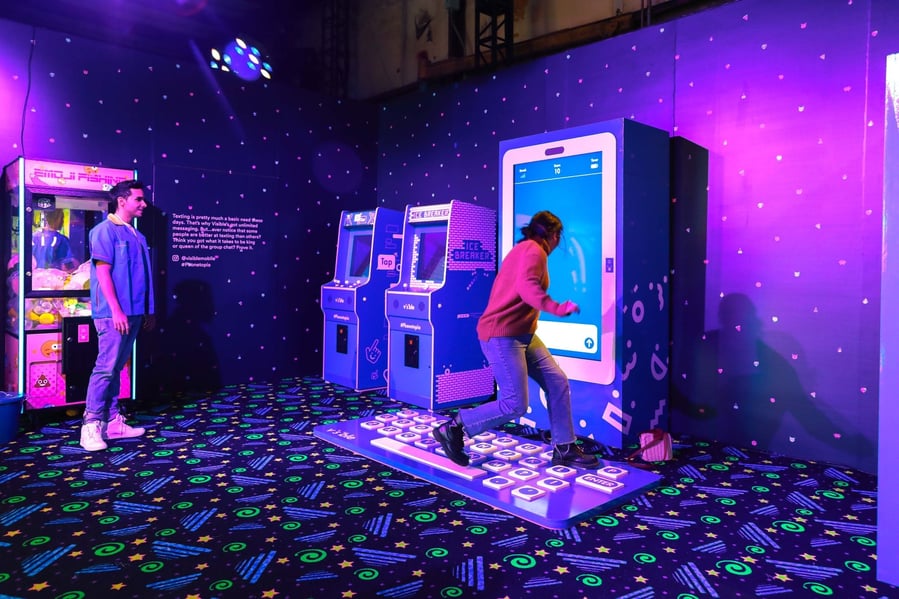 The SMS Arcade inside Visible's #Phonetopia pop-up installation 
