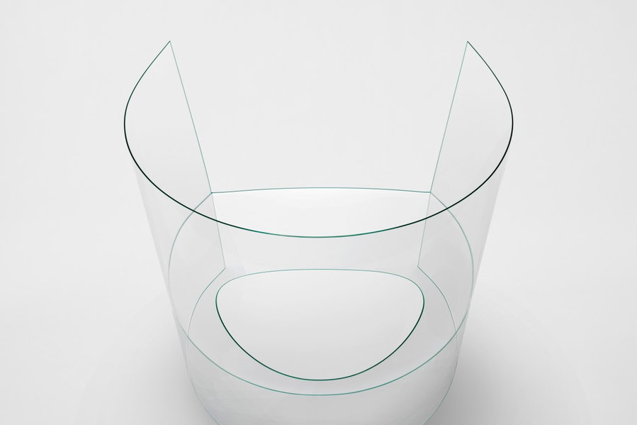 Top view of the transparent Nendo interpretation of the iconic Dior Medallion Chair.