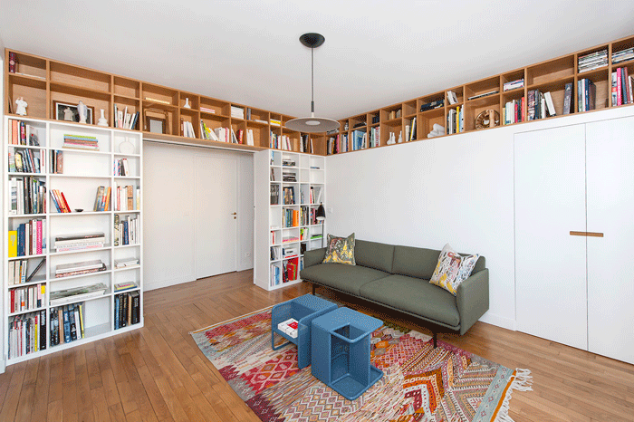 A renovated Clichy apartment by Atelier Pierre Louis Gerlier, complete with lots of built-in storage.