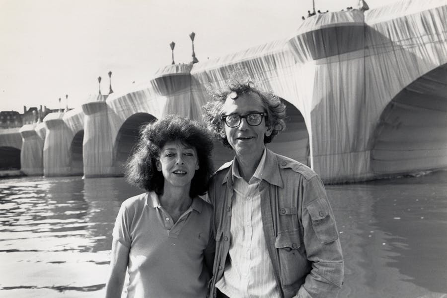 Iconic artists/couple Christo and Jeanne-Claude in front of one of their many installations.